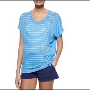 Vince. Blue Striped Linen Cocoon Tee Small